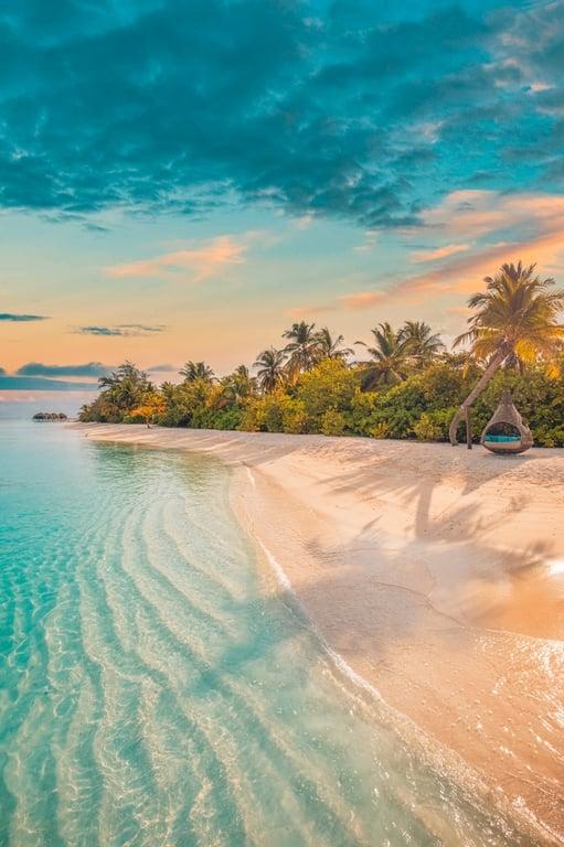 Pristine beach at sunset