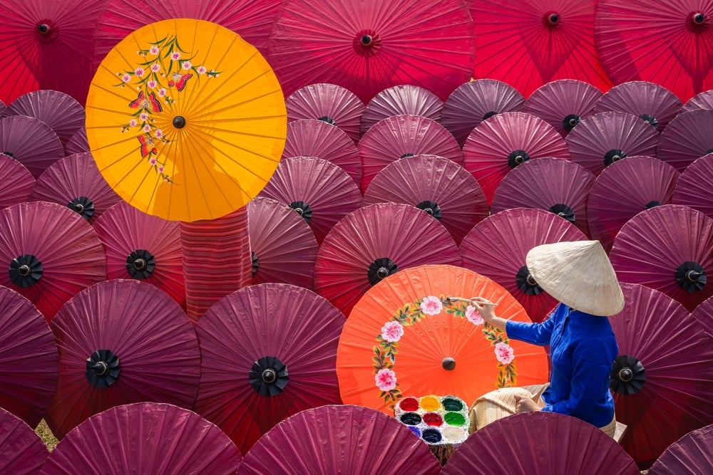 Paper umbrellas in Chiang Mai in Thailand