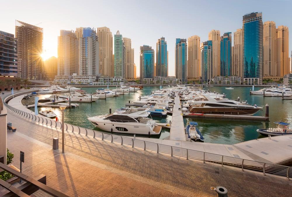 Walkway of the Dubai Marina at Sunset